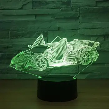 3D Super Automobilis Veikia Akrilo Lempa 7 Spalvų Keitimas Naktį Šviesos Kūdikių Dovanos LED USB Stalo lempos Atmosfera Dekoro suvenyrų nuotolinio