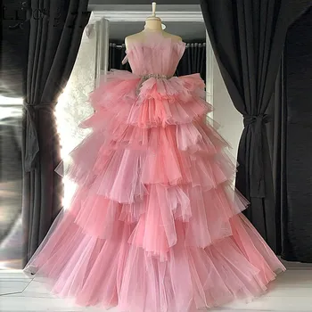 Elegantiškos Pakopų Tiulio Prom Dresses Chalatas De Soiree Ilgą Vakarinę Suknelę 2020 Kaftans Turkijos Įžymybių Šalis Suknelė Artimųjų Rytų Plius Dydis