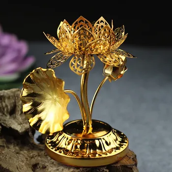 Golden silk tuščiaviduriai lotus žvakių ghi lempos laikiklis Buda žvakių laikiklis Žvakidė sviestas lempos laikiklis Budistų