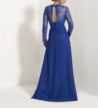 Royal Blue Motina Nuotakos Suknelės-line Ilgą Šifono Rankovėmis ir Nėrinių Zawalcowany Oficialų Jaunikis Ilgai Mamos Suknelės, Vestuvių