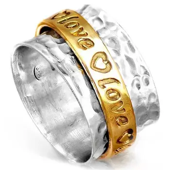Vintage Stiliaus Išgraviruotas Raides Aukso Sidabro Spalvos Žiedai Mados Visų Rungtynių Moterys Žiedas Prom Šaliai, Papuošalai