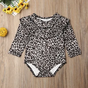 0-24M Kūdikiui Baby Girl Rudenį Bodysuits Drabužius Pynimas Leopardas Spausdinti ilgomis Rankovėmis Jumpsuit Bendras Apranga