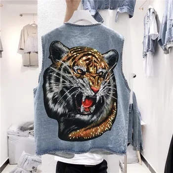 1 Gabalas Didelis Tigras Vadovas Blizgučiai Išsiuvinėti Spausdinimo Pleistras Drabužių Aplikacijos Siūti Lopai T-Shirt Kailis