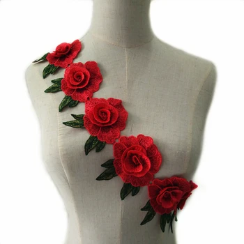 1 kiemas 10cm 3D Amatų Apykaklės Rožių Gėlių Nėrinių Apdaila Venise Gėlių Siuvinėtos Aplikacijos, Apdailos Dekoruoti Nėrinių Iškirptės Apykakle Siuvimo