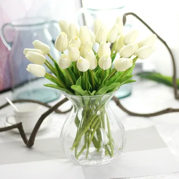 10/50pcs 32cm Dirbtinis Tulip Gėlių Modeliavimas Mini Tulip Gėlių Nekilnojamojo Touch Gėlių Puokštė Vestuvių Nuotakos Puokštė PU Tulpės