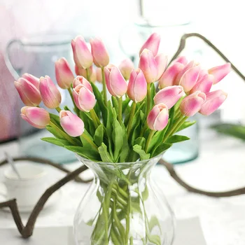 10/50pcs 32cm Dirbtinis Tulip Gėlių Modeliavimas Mini Tulip Gėlių Nekilnojamojo Touch Gėlių Puokštė Vestuvių Nuotakos Puokštė PU Tulpės