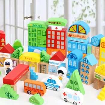 100 Vienetų Žaislai Miesto Eismo Scenos Geometrinės Formos Blokai Anksti Švietimo Medinių Žaislų Vaikams Gimtadienio Dovana