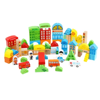 100 Vienetų Žaislai Miesto Eismo Scenos Geometrinės Formos Blokai Anksti Švietimo Medinių Žaislų Vaikams Gimtadienio Dovana
