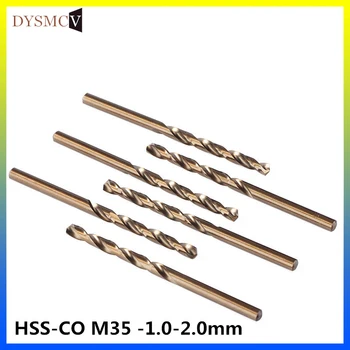 10PC 1.0, 1.1, 1.2, 1.3, 1.4, 1.5, 1.5, 1.6, 1.7, 1.8, 1.9 2mm HSS-CO M35 plieno tiesi rankena Twist Drill Bits nerūdijančio s