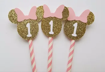 10vnt 1-asis gimtadienis, pelės šiaudus cupcake topper užsakymą skaičius cupcake topper, gimtadienio tortas topper, mergaičių pirmoji šalis