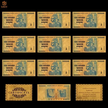10vnt/daug Spalvinga Zimbabvė 100 Trilijonų Aukso Doleris Pinigų Gryno Aukso 999 Valiutos Banknotų Popieriaus Kolekcijas