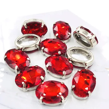 10X14mm/13X18mm Raudonas Ovalo formos Vario nagai tuščiaviduriai, stori apačioje aukštos kokybės stiklo kristalų Siūti strazdų 