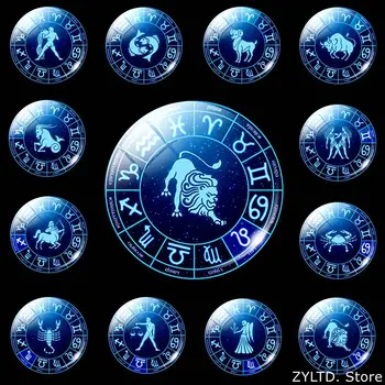 12 Žvaigždynas Šaldytuvas Magnetas Zodiako Ženklas, Šaldytuvas Magnetai, 12PCS/set Stiklo Cabochon Skorpionas, Liūtas Apdailos Liūto Etiketės