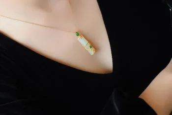 18K Aukso Karoliai Gamtos Jade & Smaragdas Papuošalai Pakabukas Moterų Collares Mujer Bizuteria Turkis Akmuo Topazas Pakabučiai