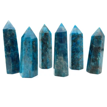 1PC Aukštos Kokybės Natūralios Mėlynos Apatite taško Šešiakampio Krištolo Bokštas Gydymo Akmuo Energijos Akmuo, Natūralus Akmenys ir Mineralai