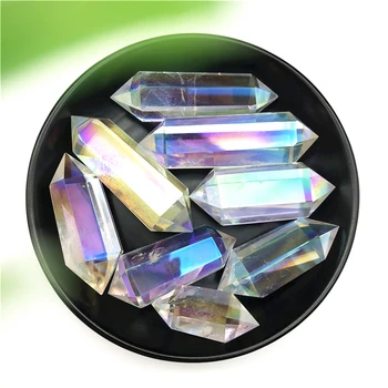 1PC Electroplated Aura White Crystal Dvigubo Taško Obeliskas Kristalų Lazdelė Gydymo Bokštas Natūralių Akmenų ir Mineralų