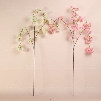 1PC Ryškus Dirbtinis Vyšnių Žiedų Netikrą Gėlės Lapų Sakura Gėlių Vestuvių Puokštė Šalis Dekoro Šilko Gėlių 