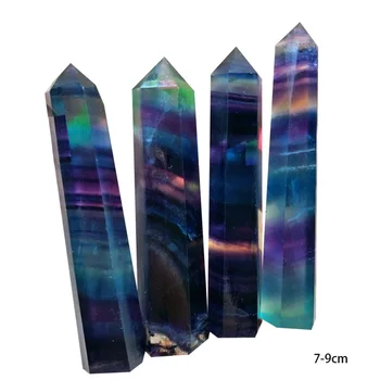 1Pcs Rainbow Crystal Gamtos Fluorito Namų Dekoro Dryžuotas Kvarco Kristalo Šešiakampe Taško, Briaunuotas Prizmę Lazdelę ir gydymui