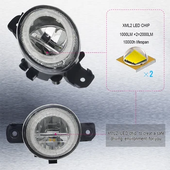 2 vnt LED Angel Eye Priešrūkinis Žibintas H11 Automobilio Bamperio Rūko žibintai dieninės Šviesos DRL 4000LM 12V Už 