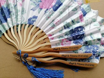 200 vnt Asmeninį/Vartotojo Bambuko Poliesteris Gėlių Žiedai, Vestuvių Kinų, Japonų Lankstymo Ventiliatorius Su kutas+spausdinimas