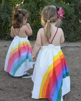 2018 m. Vasaros visiškai Naujas Princess Dress Vaikas Kūdikių Mergaičių Partijos Inscenizacija Mielas Rankovių Backless Dirželis Rainbow Beach Tutu Sukneles 1-6T