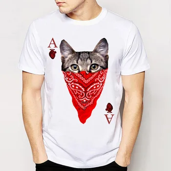2018 naujas vasaros vyrams trumpomis rankovėmis mielas panda/cat print T shirt Pokerio Širdies Tūzai dizaino t-shirt atsitiktinis Viršūnes Hipster kietas vyras Tees