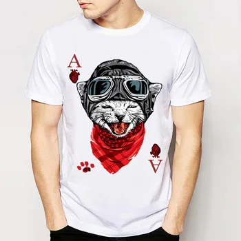 2018 naujas vasaros vyrams trumpomis rankovėmis mielas panda/cat print T shirt Pokerio Širdies Tūzai dizaino t-shirt atsitiktinis Viršūnes Hipster kietas vyras Tees