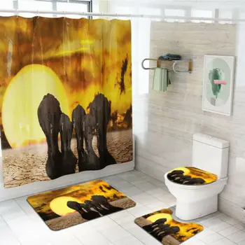 2019 4 VNT Spausdinimo Vonios kambarys, neslidžia Tualeto Dangčio Sėdynės Padengti Vonios Kilimėlis Pjedestalo Kilimas Dušo Užuolaidų Komplektas Vonios Rinkinys