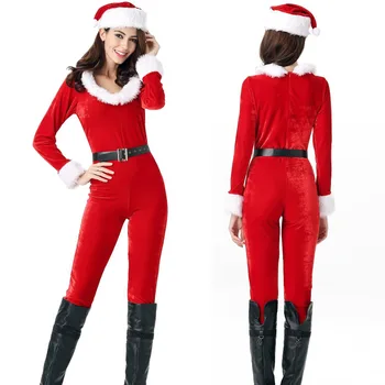 2019 Kalėdinių kostiumų Santa Claus Suaugusiems Raudona Kalėdų Drabužius moterims seksualus Jumpsuit slim fit