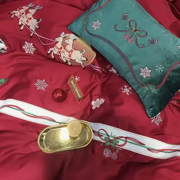 2019 Kalėdų briedžių Patalynės Komplektas Prabangių siuvinėjimo Egipto Medvilnės Karalienė King size 4/7pieces paklode nustatyti Antklode Padengti