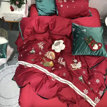 2019 Kalėdų briedžių Patalynės Komplektas Prabangių siuvinėjimo Egipto Medvilnės Karalienė King size 4/7pieces paklode nustatyti Antklode Padengti