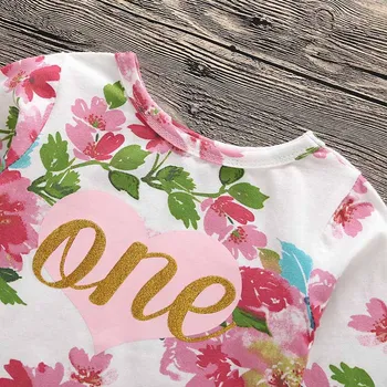 2019 Kūdikių Mergaitės, 2-Piece/rinkiniai Ilgas rankovėmis bodysuits ir nėrinių sijonai Mergaitėms, Drabužiai spausdinti gėlių lankas rožinis tutu sijonas 1-3 metai