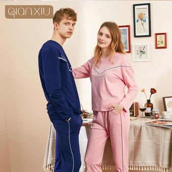 2019 m. rudenį nauja pora, vyriški medvilnės ilgomis rankovėmis kelnės pižama apvalios kaklo namų paslauga galima dėvėti paprastas gamtos namų paslauga s
