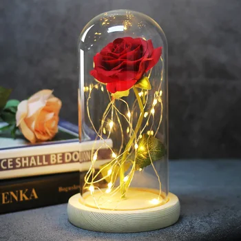2019 Naujas Dirbtinės Gėlės LED Baltos ir Rožinės spalvos Rožių su Stiklo Kupolas Už Vestuves Motinos Diena Dovana Nemokamas Pristatymas