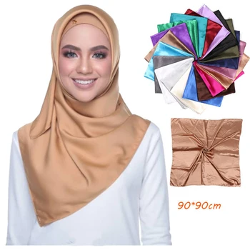 2019 Naujas šilko aikštėje šalikas moterims malaizija hijab vientisos spalvos bandana moterų foulard musulmonišką hidžabą šalikas islamo skarelė
