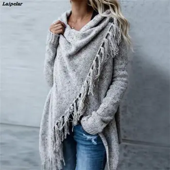 2019 naujų karšto pardavimo moterų pavasarį, rudenį, moterų megzti ilgas, nereguliarus džemperis moterims atsitiktinis kutas cardigan skara Laipelar