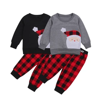 2020 Bamblys Berniuko, Kalėdų Komplektus Santa Claus Megztinis marškinėliai + Pledas Elastinga Ilgas Kelnes Kalėdos Drabužiai Berniukams 1-6Years