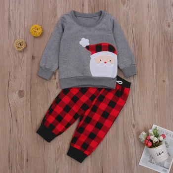 2020 Bamblys Berniuko, Kalėdų Komplektus Santa Claus Megztinis marškinėliai + Pledas Elastinga Ilgas Kelnes Kalėdos Drabužiai Berniukams 1-6Years