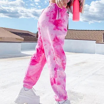 2020 Kaklaraištis Dažų Moterų Sweatpants Elastinga Aukštos Juosmens Baggy Pants Hip-Hop Atsitiktinis Laisvas Kelnes Lady Mados Rožinės Kelnės Bėgiojimo kelnės