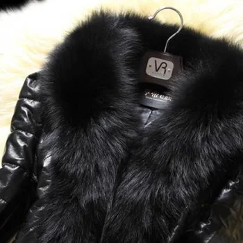2020 M. Fox Fur Coat Žiemos Striukė Moterims, Ilgai Parko Vandeniui Didelis Kailių Apykaklės Gaubtu Storas Šiltas Dirbtiniais Odos Šiltas Slim Viršutinių Drabužių Siuvimas