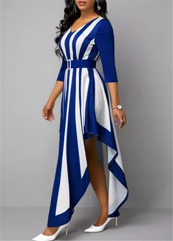 2020 M. Pavasario Vasaros Suknelė Moterims Atsitiktinis Plius Dydis Slim Nereguliarus Dryžuotas Maxi Suknelės, Elegantiškas, Seksualus V-Kaklo Tvarstis Ilgas Šalis Suknelė