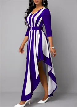 2020 M. Pavasario Vasaros Suknelė Moterims Atsitiktinis Plius Dydis Slim Nereguliarus Dryžuotas Maxi Suknelės, Elegantiškas, Seksualus V-Kaklo Tvarstis Ilgas Šalis Suknelė