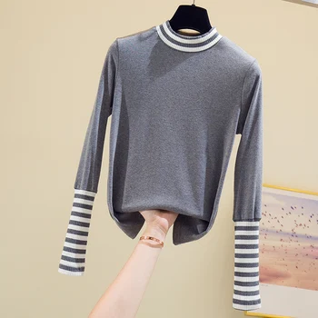 2020 m. pavasarį, rudenį ir žiemą, žemiausią marškinėliai moterims ilgomis rankovėmis T-shirt moterims stripe Tee Marškinėliai Femme Marškinėlius Šiltas Viršūnės
