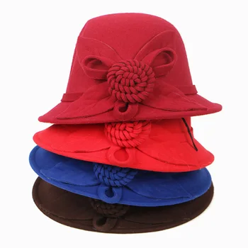 2020 m. Rudens Žiemos derby skrybėlę Moterų Elegantiškas Gėlių sombrero mujer Fedora Skrybėlę Oficialų Derliaus Vilnos Veltinio Melonik Kibirą Red Hat