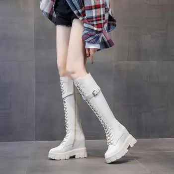 2020 m. Rudenį ir žiemą net raudona liesas viduje auliniai batai moterims kelio ilgi batai Riteris batai Martin batai Britų stiliaus