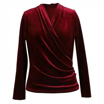 2020 m. Rudenį Moterys ilgomis Rankovėmis Aksomo T-shirts Derlius V-Kaklo Elegantiškas Plonas Žiemos T Shirts Femme Pagrindinio Tees Viršūnes Plius Dydis M-8XL