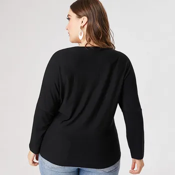 2020 m. Rudenį Moterys ilgomis rankovėmis V-kaklo, laisvi marškinėliai mados ponios Derliaus elegantiškas mama drabužiai Plius Dydis Moterų Priemiestinių Viršūnės
