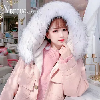2020 M. Žiemos Dirbtiniais Kailiais Apykaklės Pamušalas Su Imitacija Ėriukų Vilna Moterų Parkas Korėjos Prarasti Moteriška Striukė