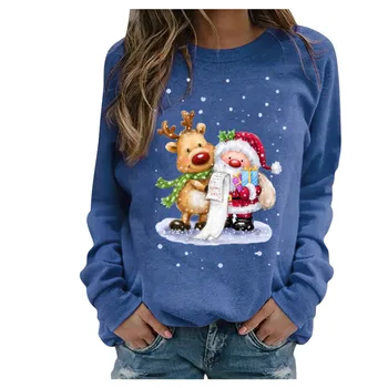 #2020 Mados Kalėdų moteriški Megztiniai Kalėdų Spausdinti ilgomis rankovėmis Megztiniai Atsitiktinis Viršų Laisvi Megztiniai Megztinis Moteriška свитер