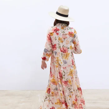 2020 Mados Moterų Derliaus Suknelės Gėlių Spausdinti Atsitiktinis Palaidų Ilga Suknelė Moterų Elegantiškas Aukšto Juosmens Marškinėliai Šifono Suknelė Vestidos